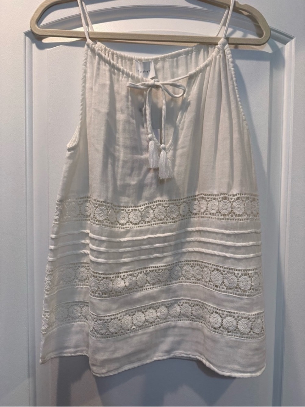 sundays Cream Asymmetrical Lace-Trim Halter Dress